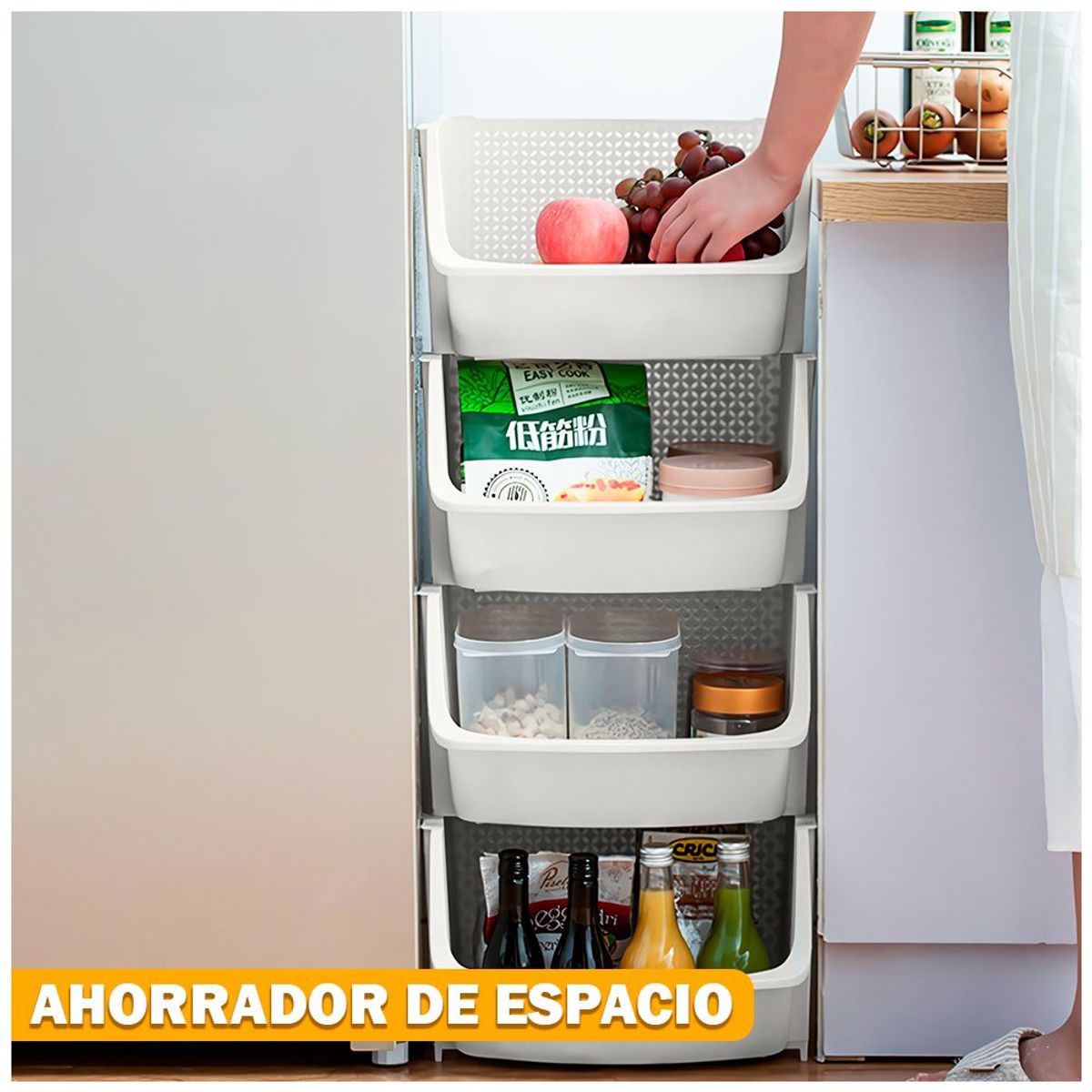 KELLER - Caja Organizador Cesta Apilable Verdulero Frutero U80 Blanco X4