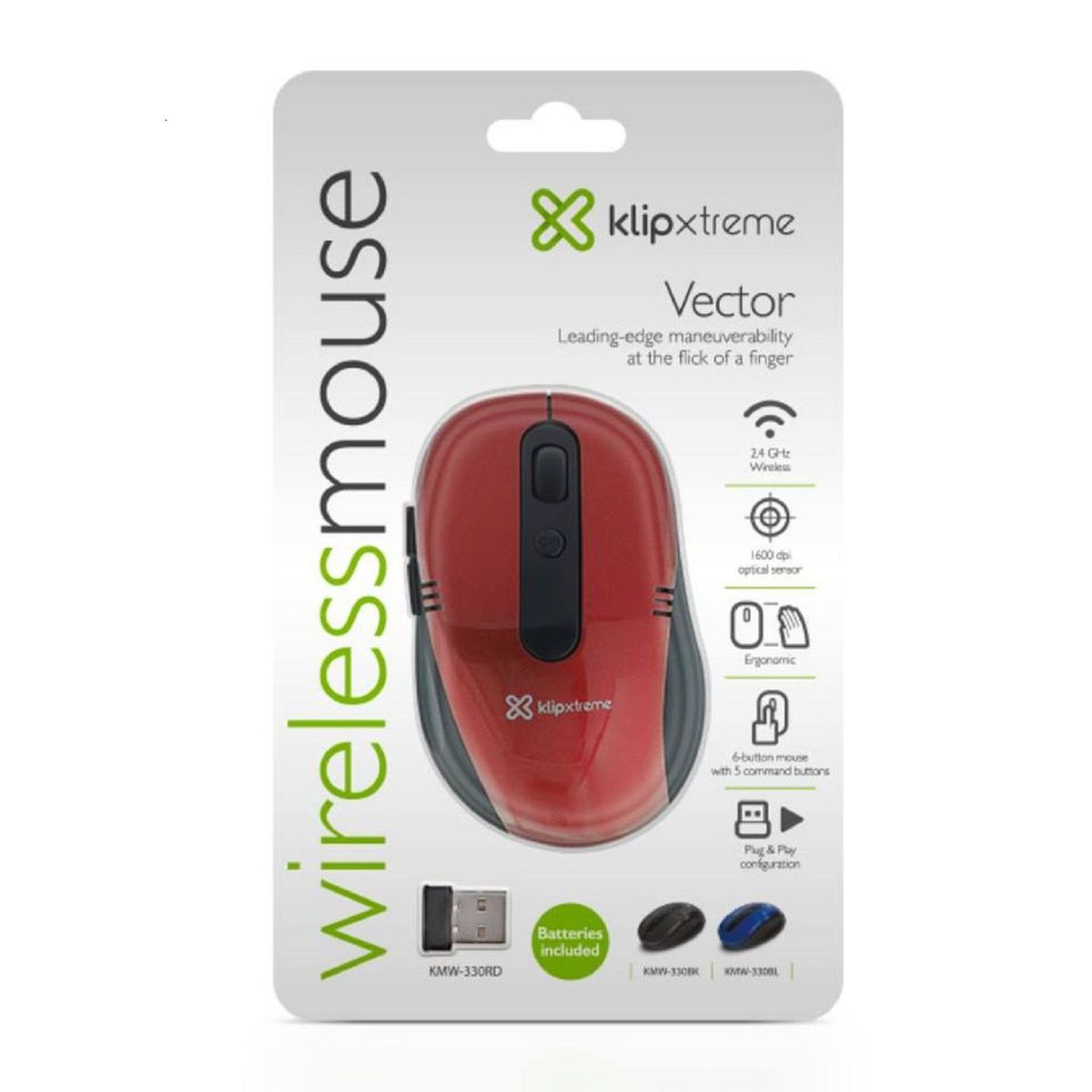 KLIP XTREME - Mouse inalámbrico Klip Xtreme Vector KMW-330 1600 dpi, 6 botones