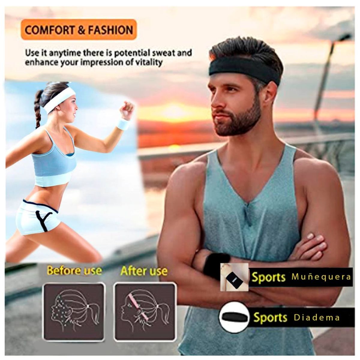 GENERICO - Pack Diadema y Muñequera Deportiva Soporte de Muñeca