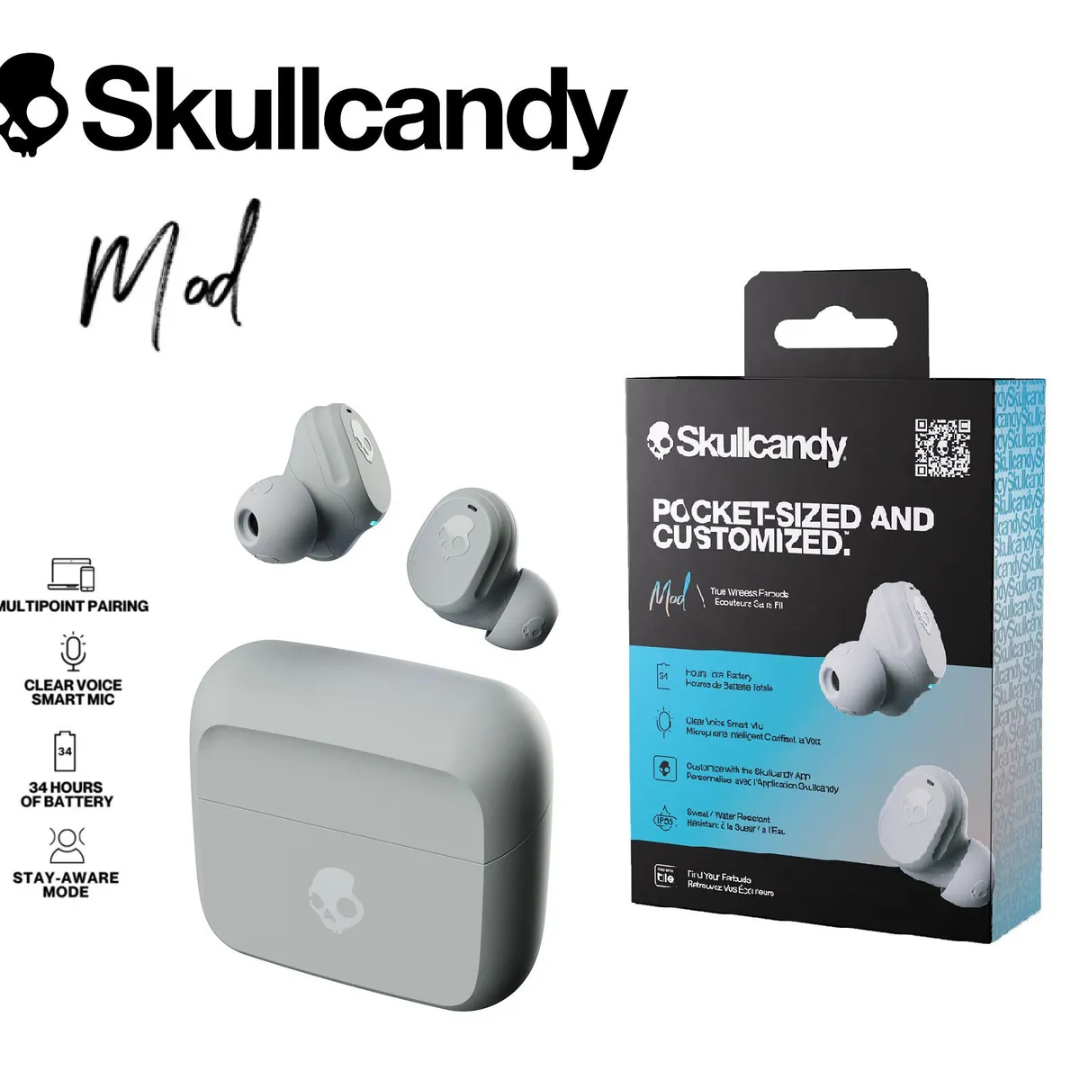 SKULLCANDY - Skullcandy Mod Audifonos Bluetooth True Wireless Gray - No Indy Rail