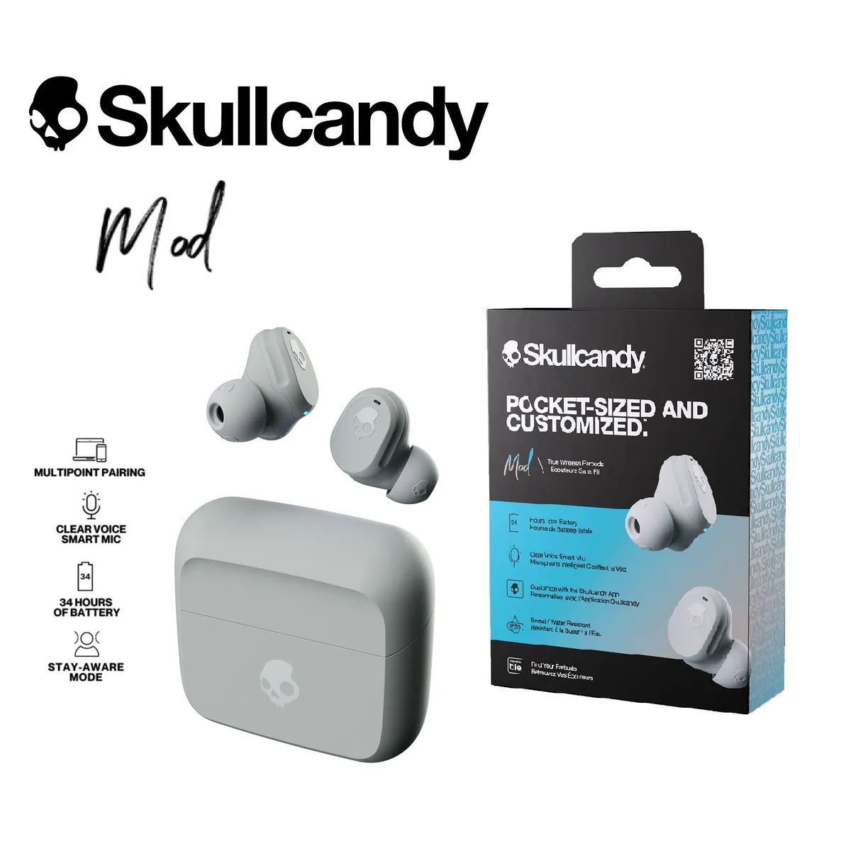 SKULLCANDY - Skullcandy Mod Audifonos Bluetooth True Wireless Gray - No Indy Rail