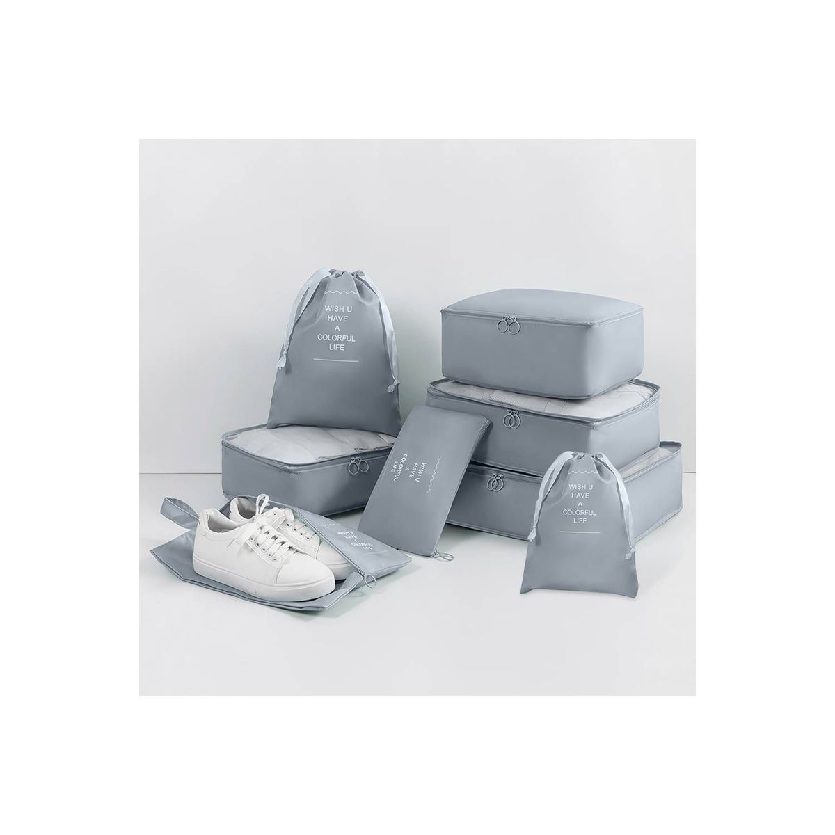 GENERICO - Set 8 Bolsas Organizadores de Maleta de Viaje Gris