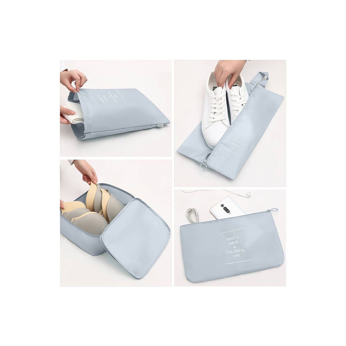 GENERICO - Set 8 Bolsas Organizadores de Maleta de Viaje Gris