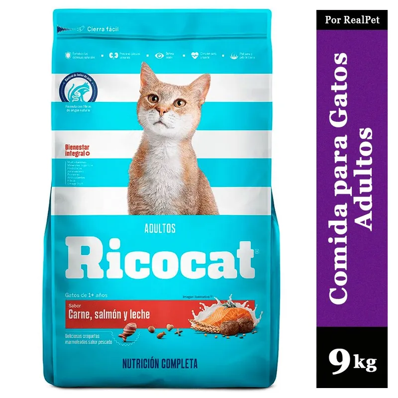 RICOCAT - Comida para Gato Adulto Ricocat Carne Salmón y Leche 9 kg