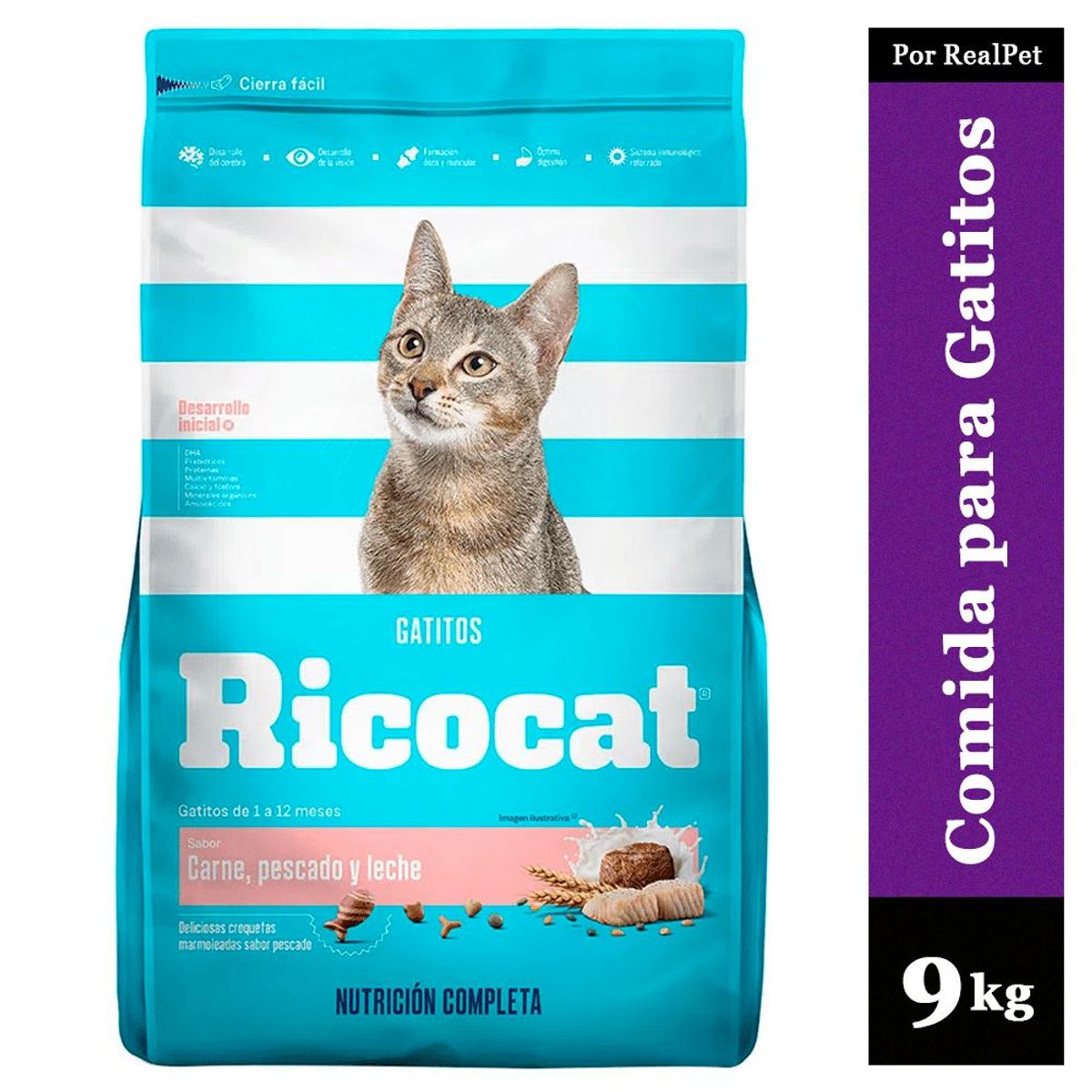 RICOCAT - Comida para Gatitos Ricocat Carne Pescado y Leche 9 kg