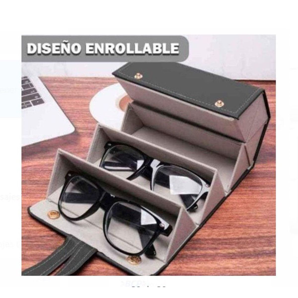 GENERICO - Porta Lentes Plegable  de 6 Compartimientos  NEGRO A1