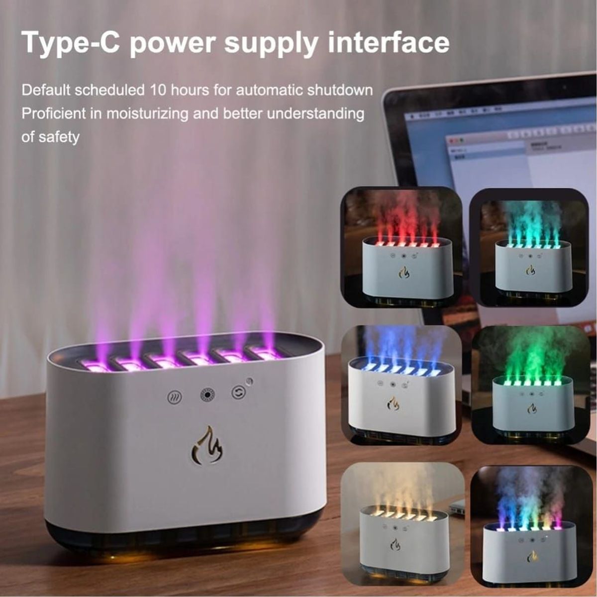 GENERICO - Humidificador Fuego Difusor Aromas Lampara 900ml Blanco RGB