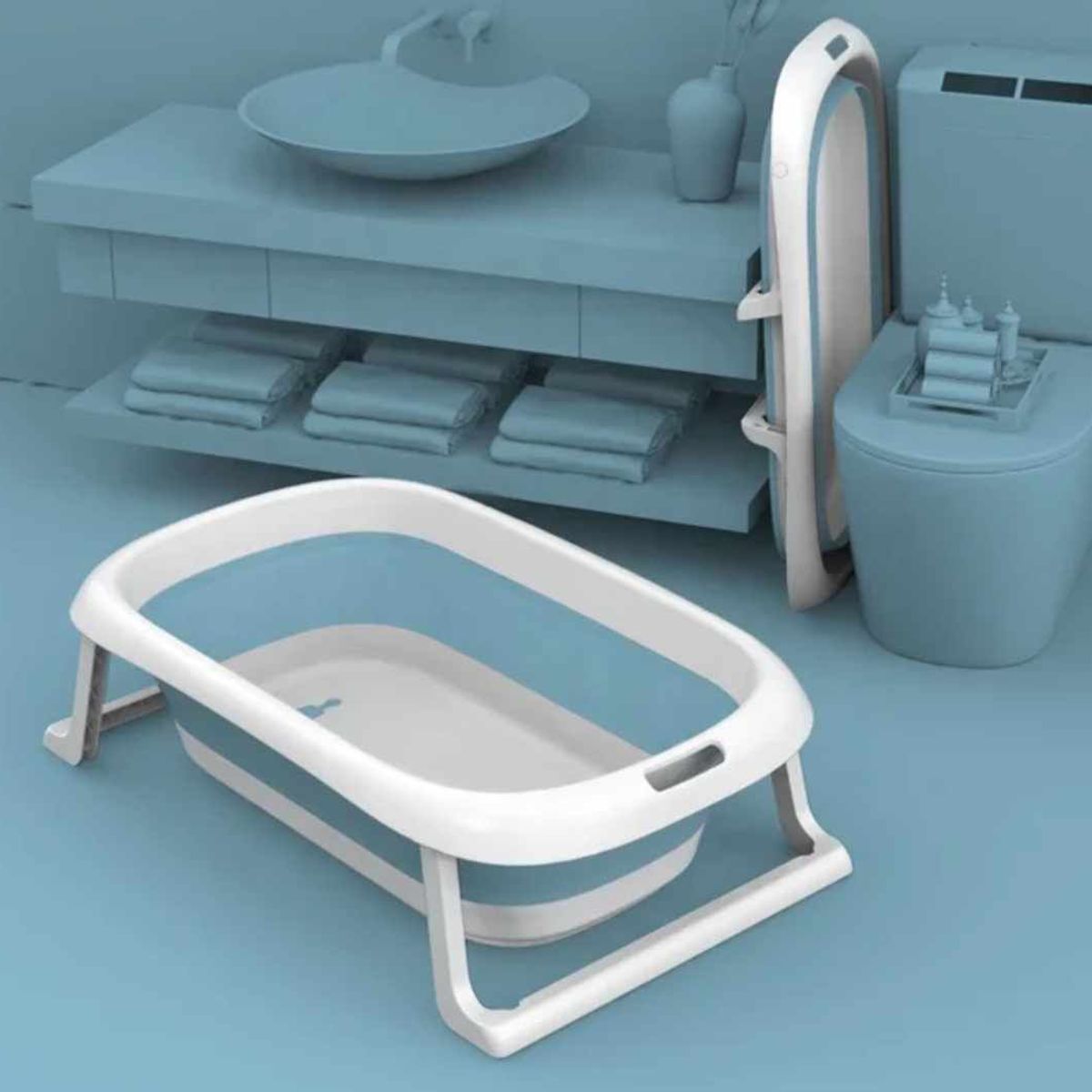 GENERICO - Tina de Bebe Bañera Plegable con Termometro Portatil