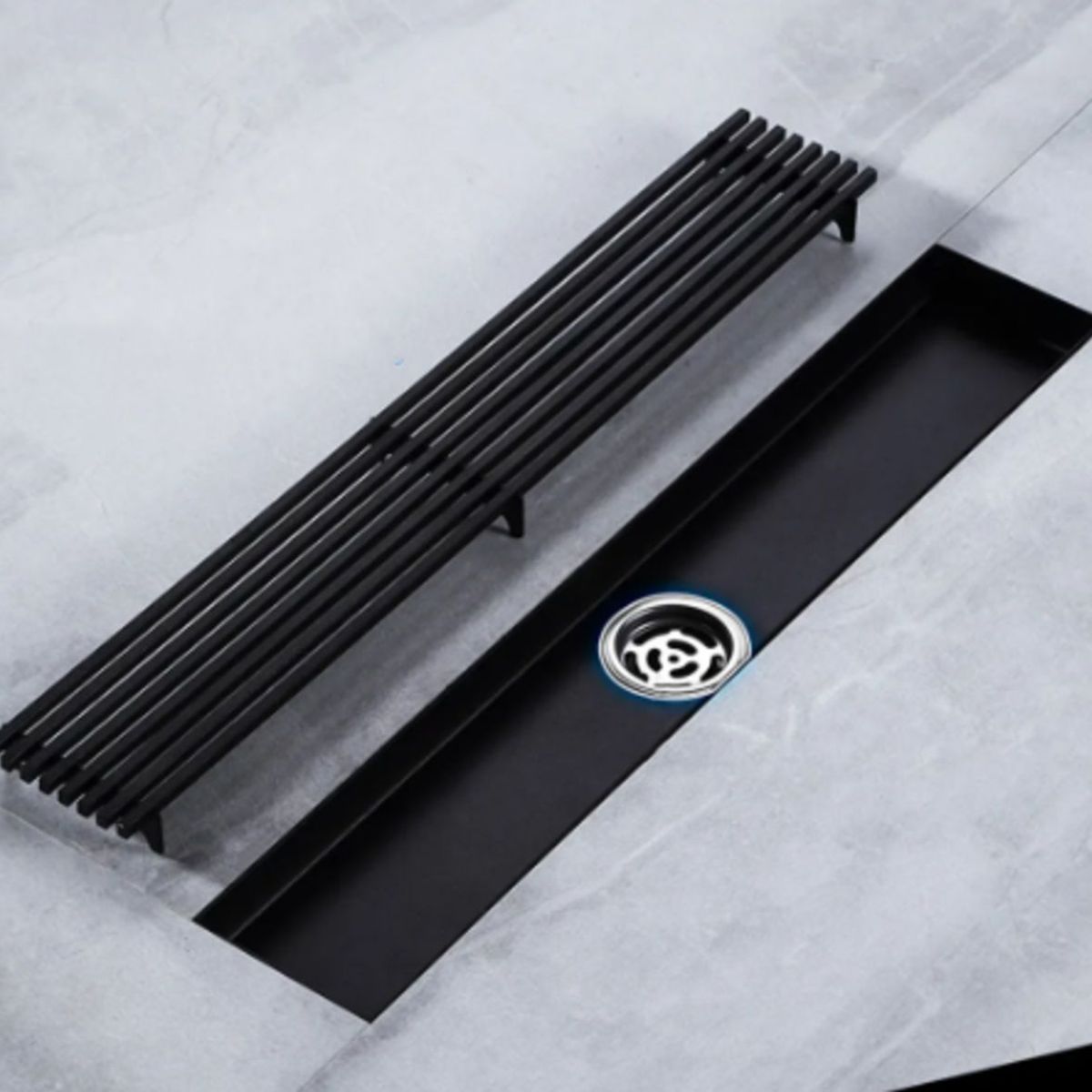 GREEN HOUSE - SUMIDERO DE ACERO SUS 304 RECTANGULAR 8 x 60 CM NEGRO