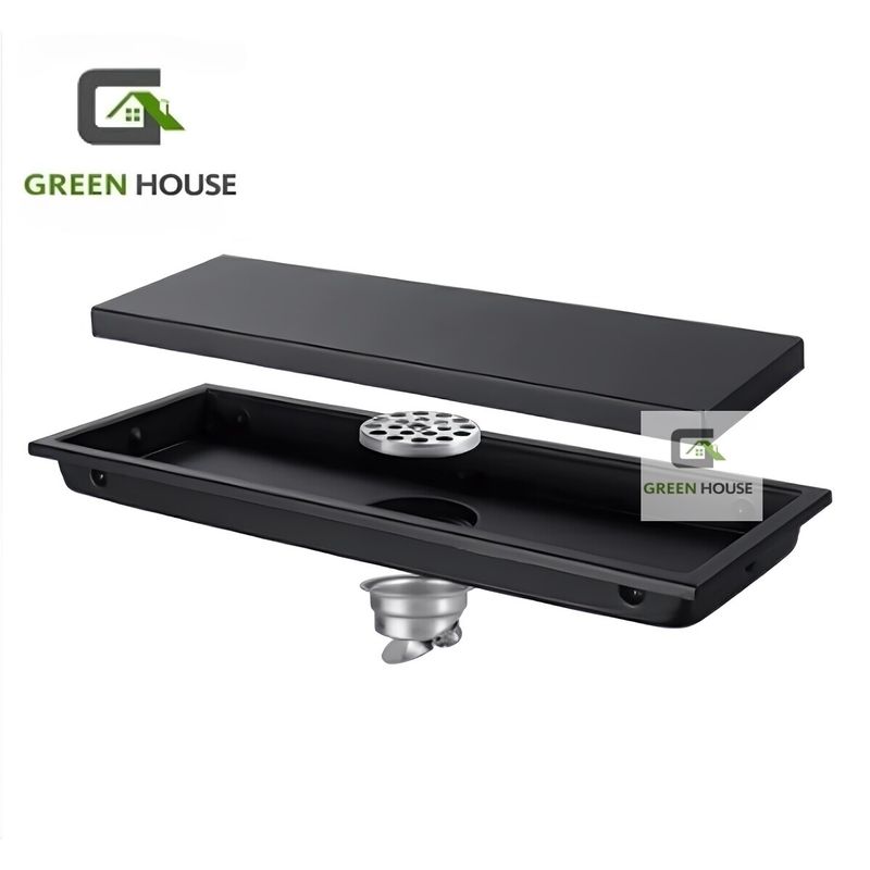 GREEN HOUSE - SUMIDERO DE ACERO SUS 304 RECTANGULAR 8 x 30 CM NEGRO