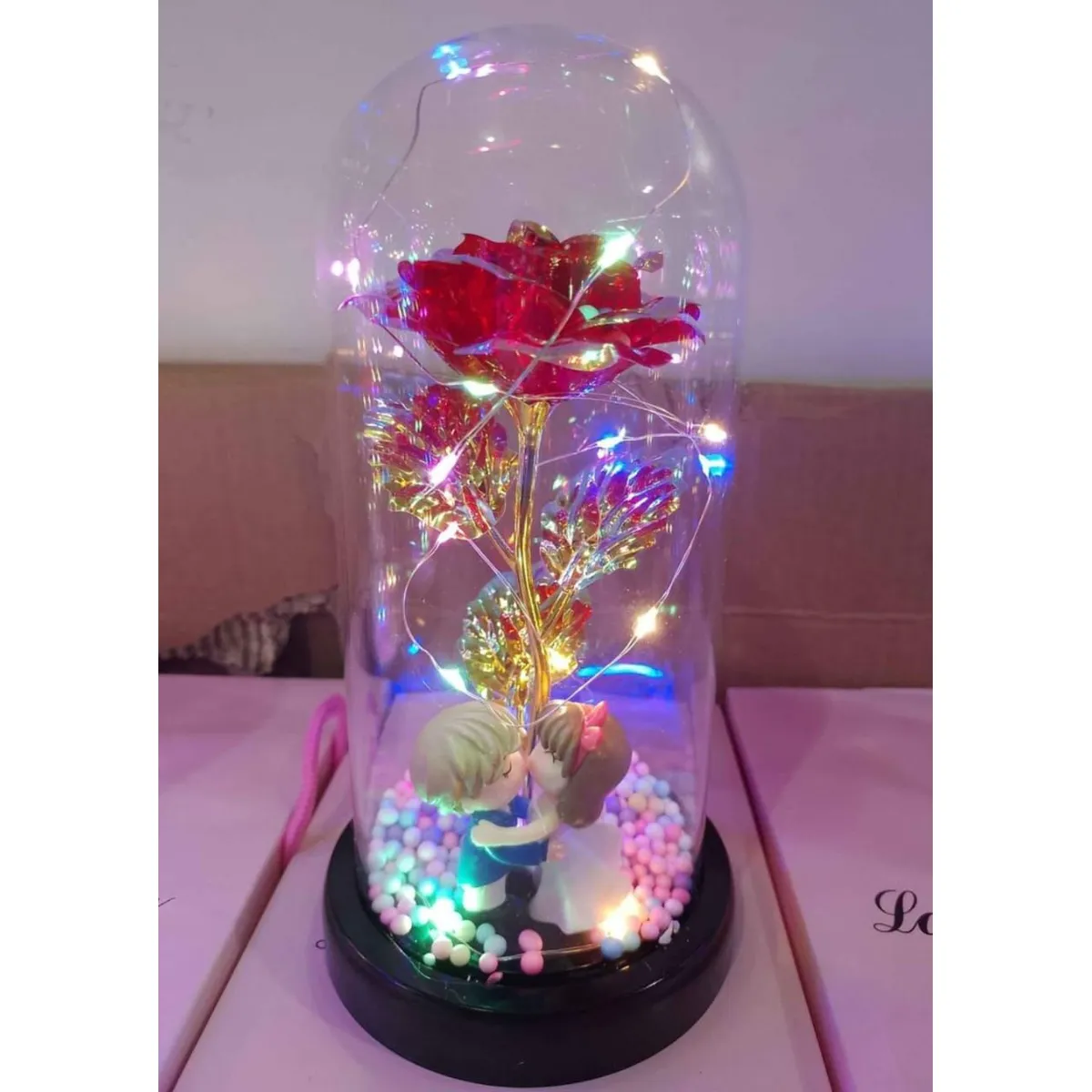 GENERICO - Rosa Eterna Luz Led Flor Eterna Artificial Cupula