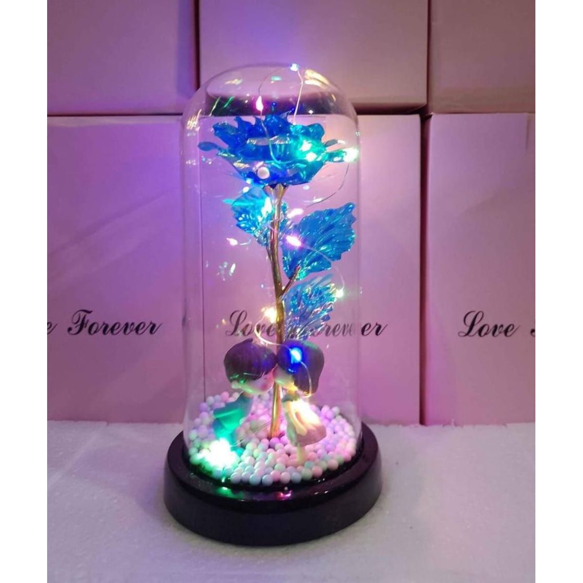 GENERICO - Rosa Eterna Luz Led Flor Eterna Artificial Cupula