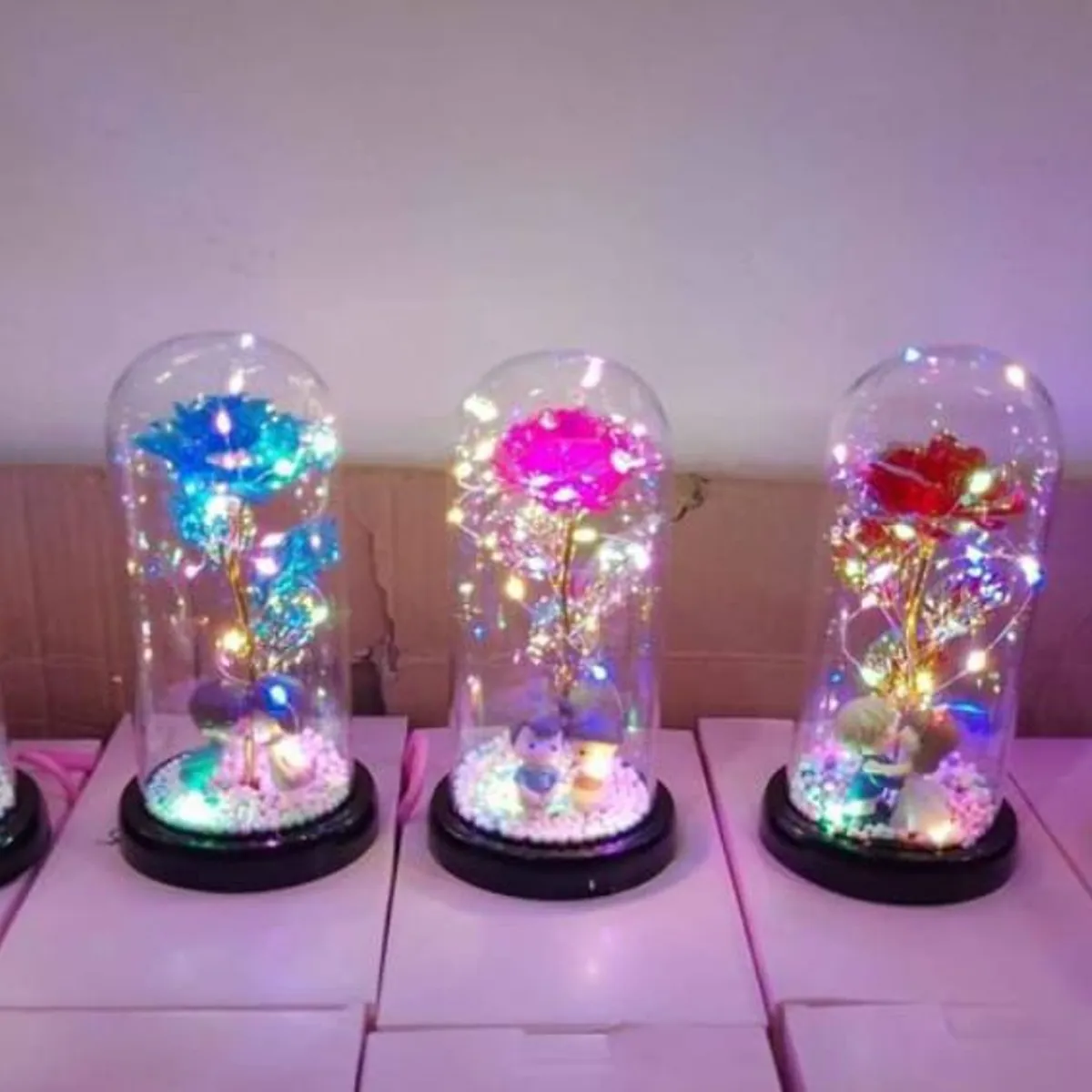 GENERICO - Rosa Eterna Luz Led Flor Eterna Artificial Cupula