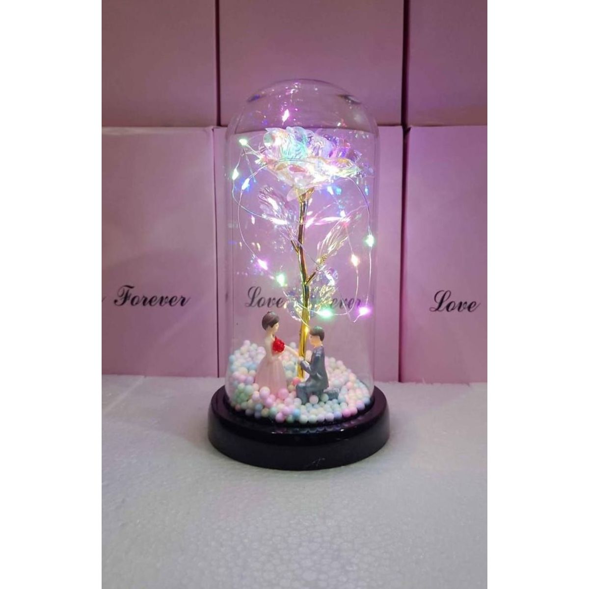 GENERICO - Rosa Eterna Luz Led Flor Eterna Artificial Cupula