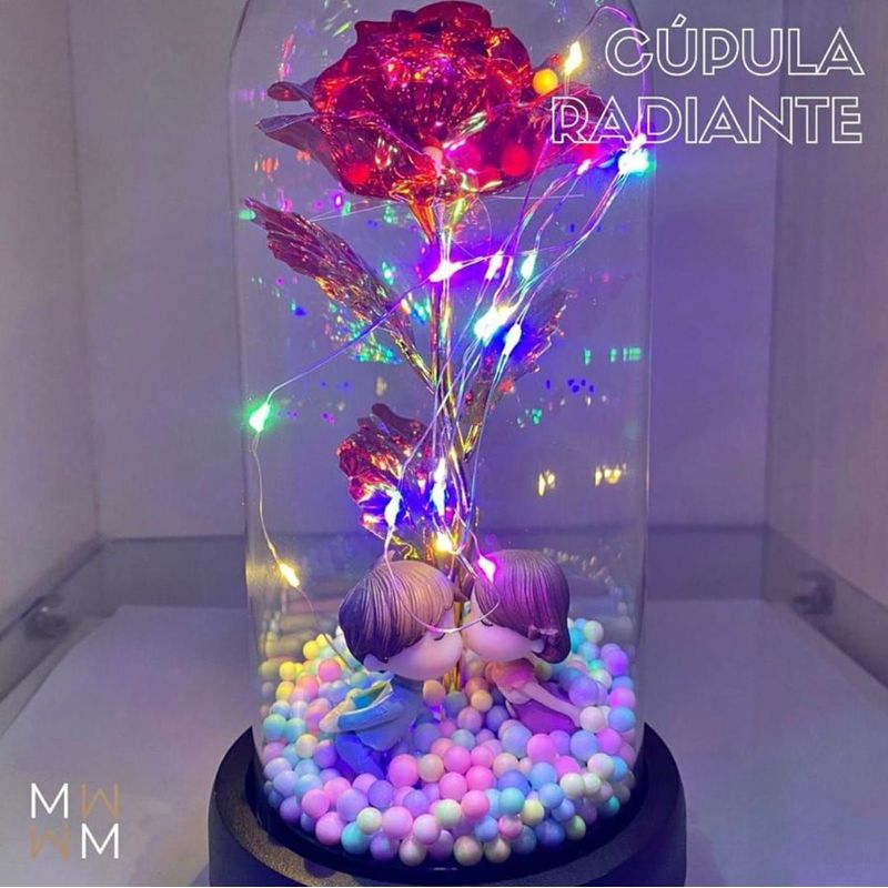 GENERICO - Rosa Eterna Luz Led Flor Eterna Artificial Cupula