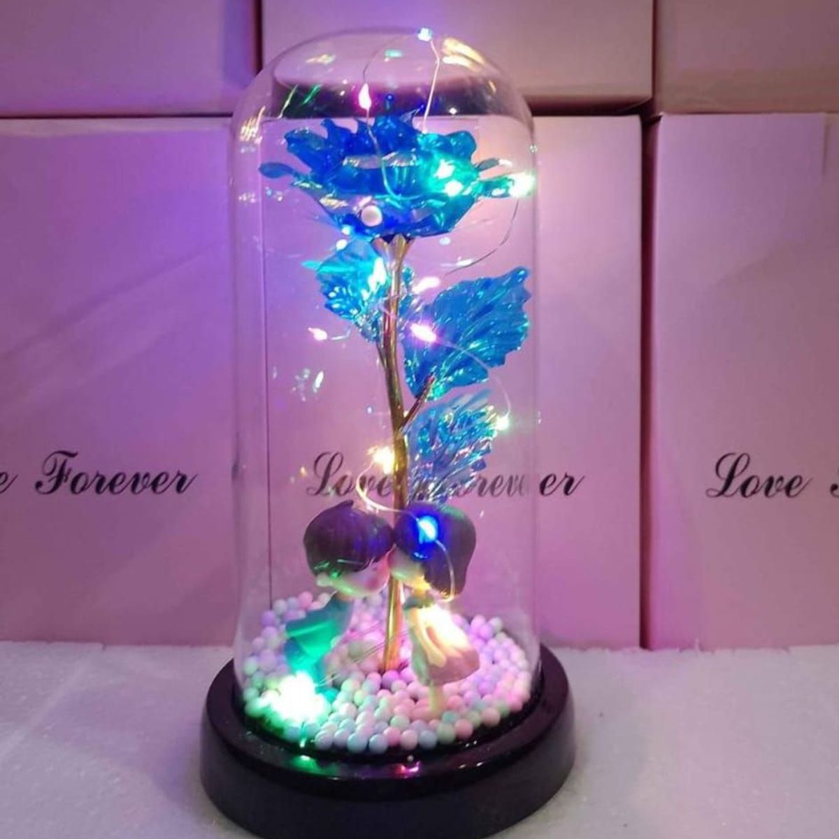 GENERICO - Rosa Eterna Luz Led Flor Eterna Artificial Cupula