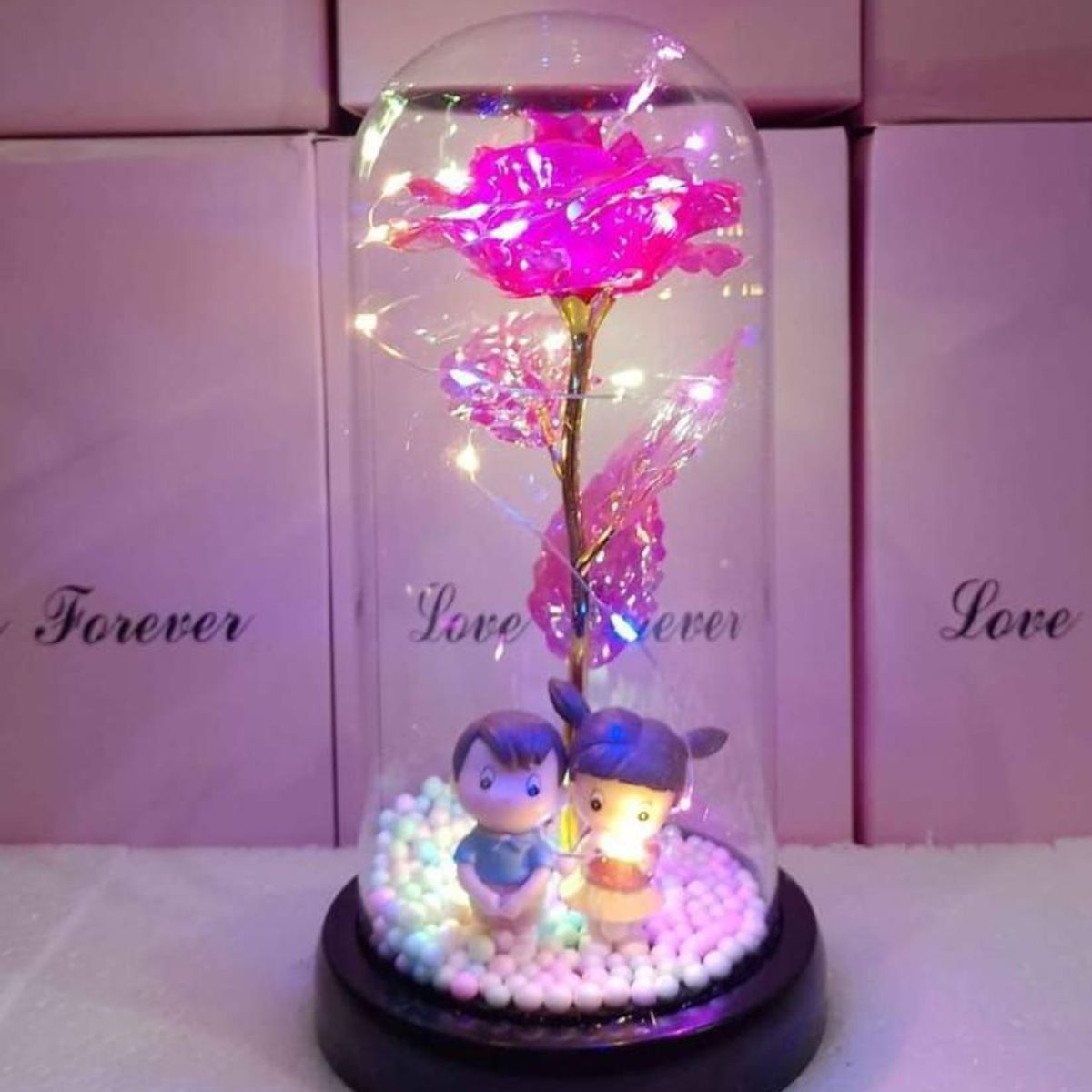 GENERICO - Rosa Eterna Luz Led Flor Eterna Artificial Cupula