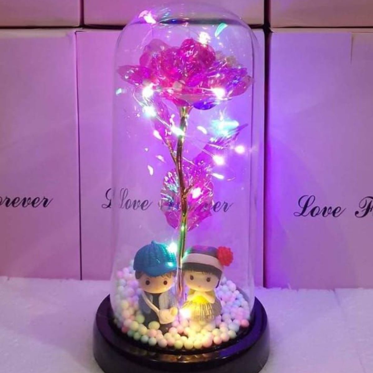 GENERICO - Rosa Eterna Luz Led Flor Eterna Artificial Cupula