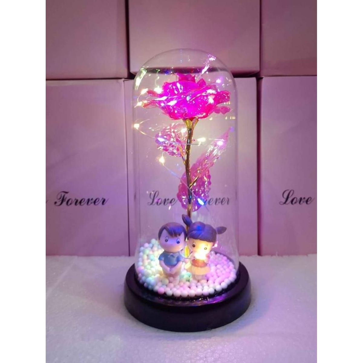 GENERICO - Rosa Eterna Luz Led Flor Eterna Artificial Cupula