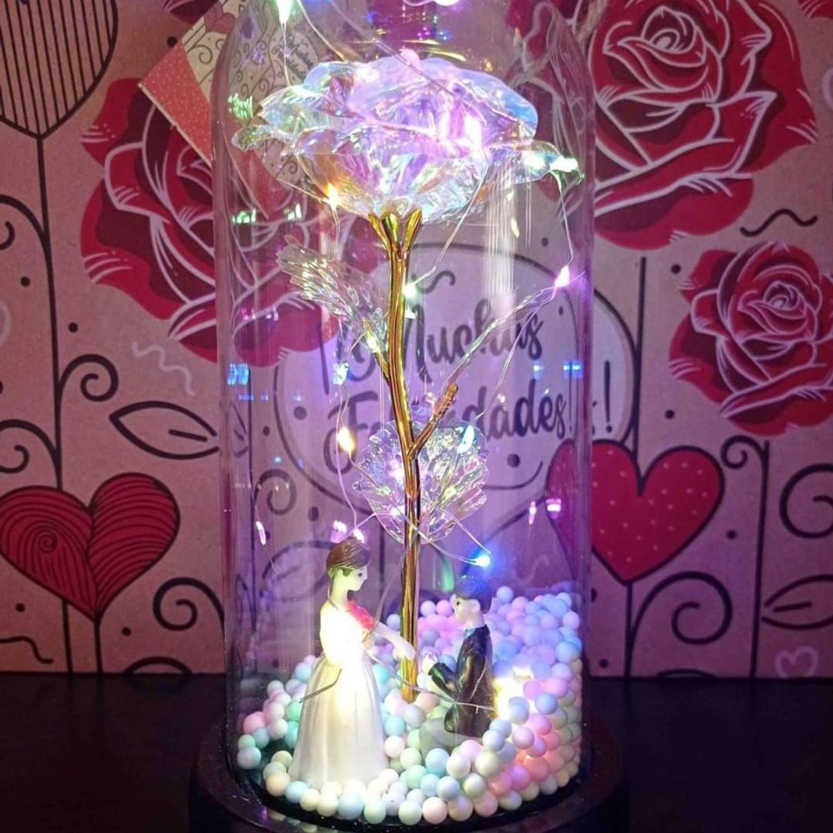 GENERICO - Rosa Eterna Luz Led Flor Eterna Artificial Cupula