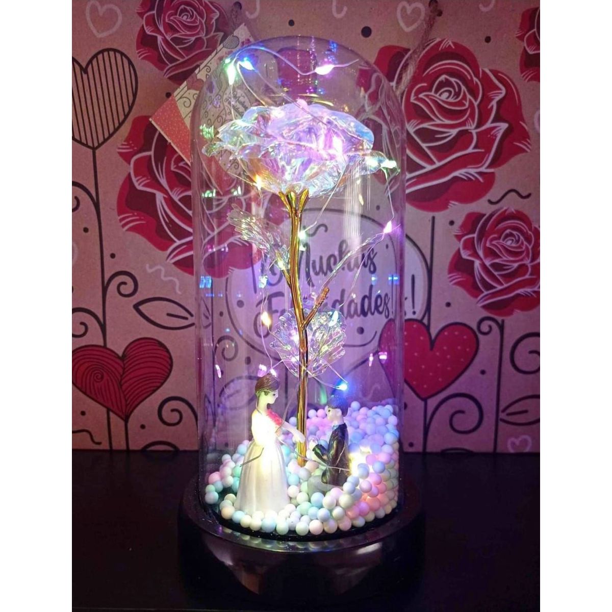 GENERICO - Rosa Eterna Luz Led Flor Eterna Artificial Cupula