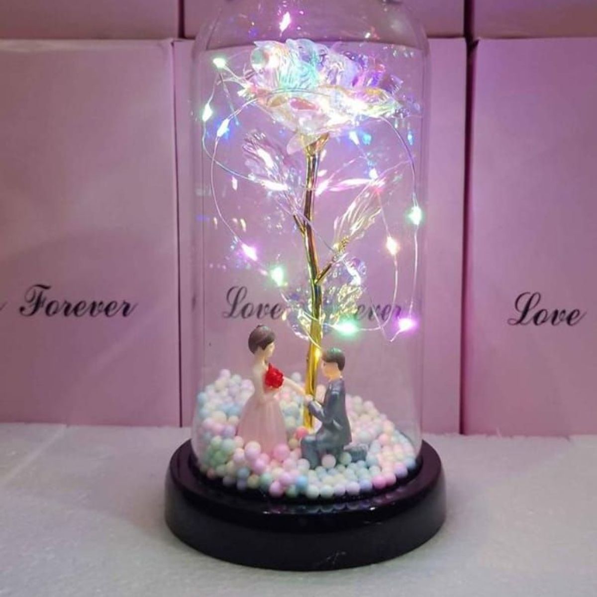 GENERICO - Rosa Eterna Luz Led Flor Eterna Artificial Cupula