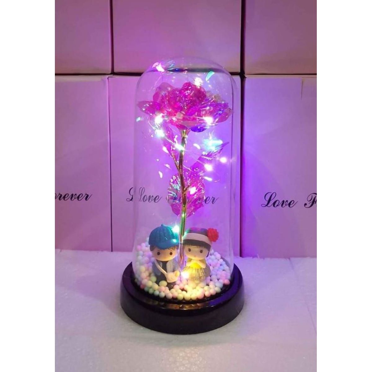 GENERICO - Rosa Eterna Luz Led Flor Eterna Artificial Cupula