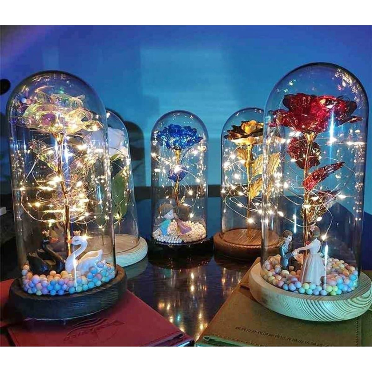 GENERICO - Rosa Eterna Luz Led Flor Eterna Artificial Cupula