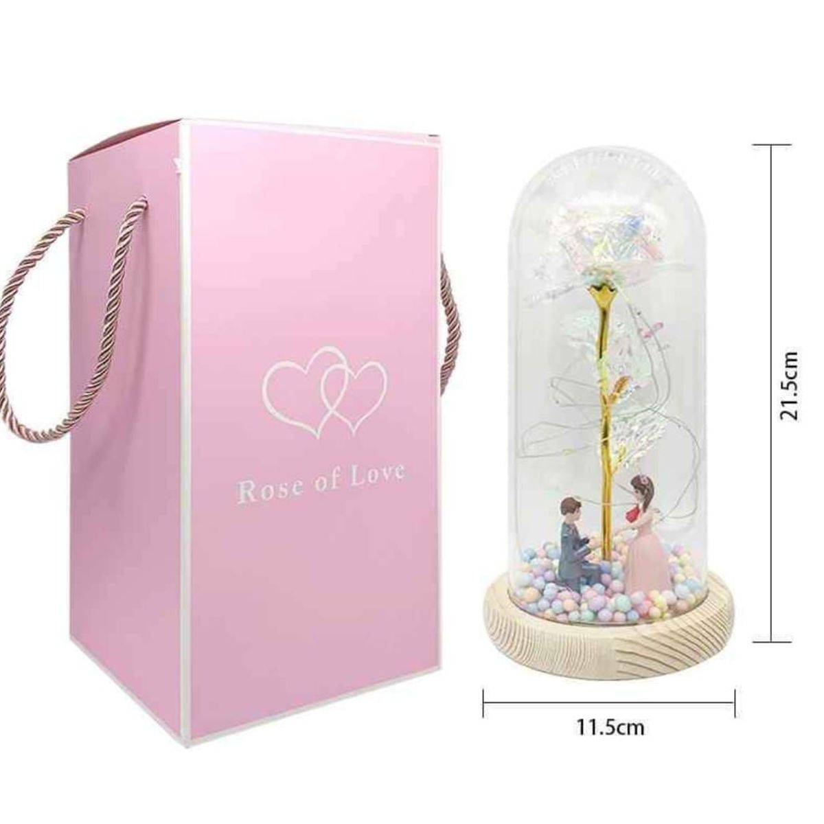 GENERICO - Rosa Eterna Luz Led Flor Eterna Artificial Cupula