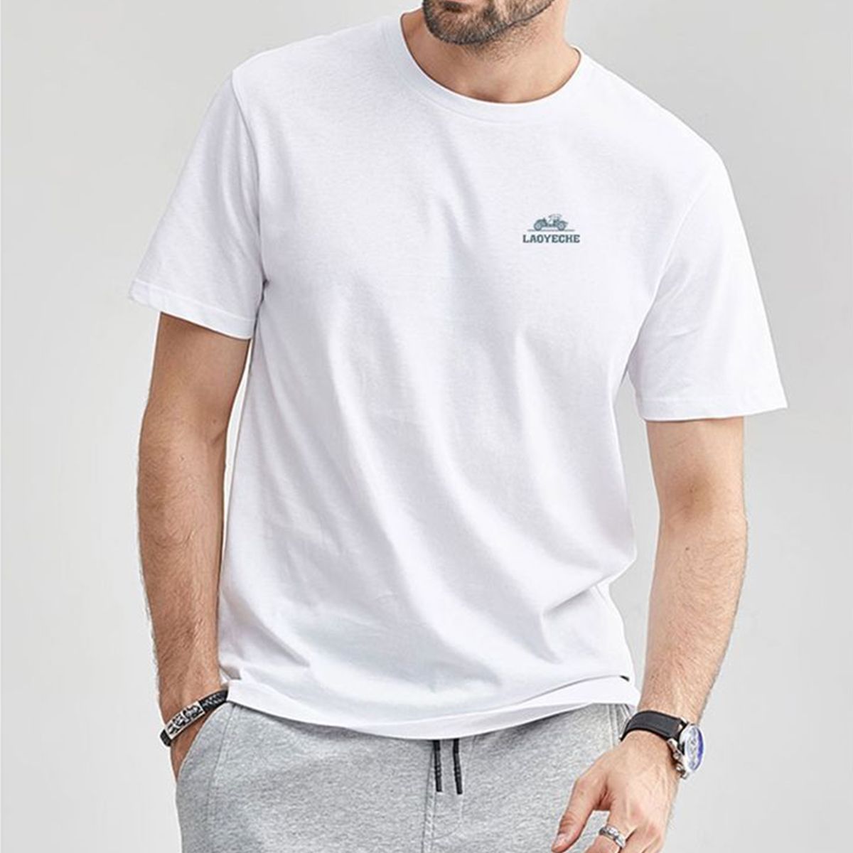 ZIMRAHYG - Manga corta de cuello redondo para hombres Algodón