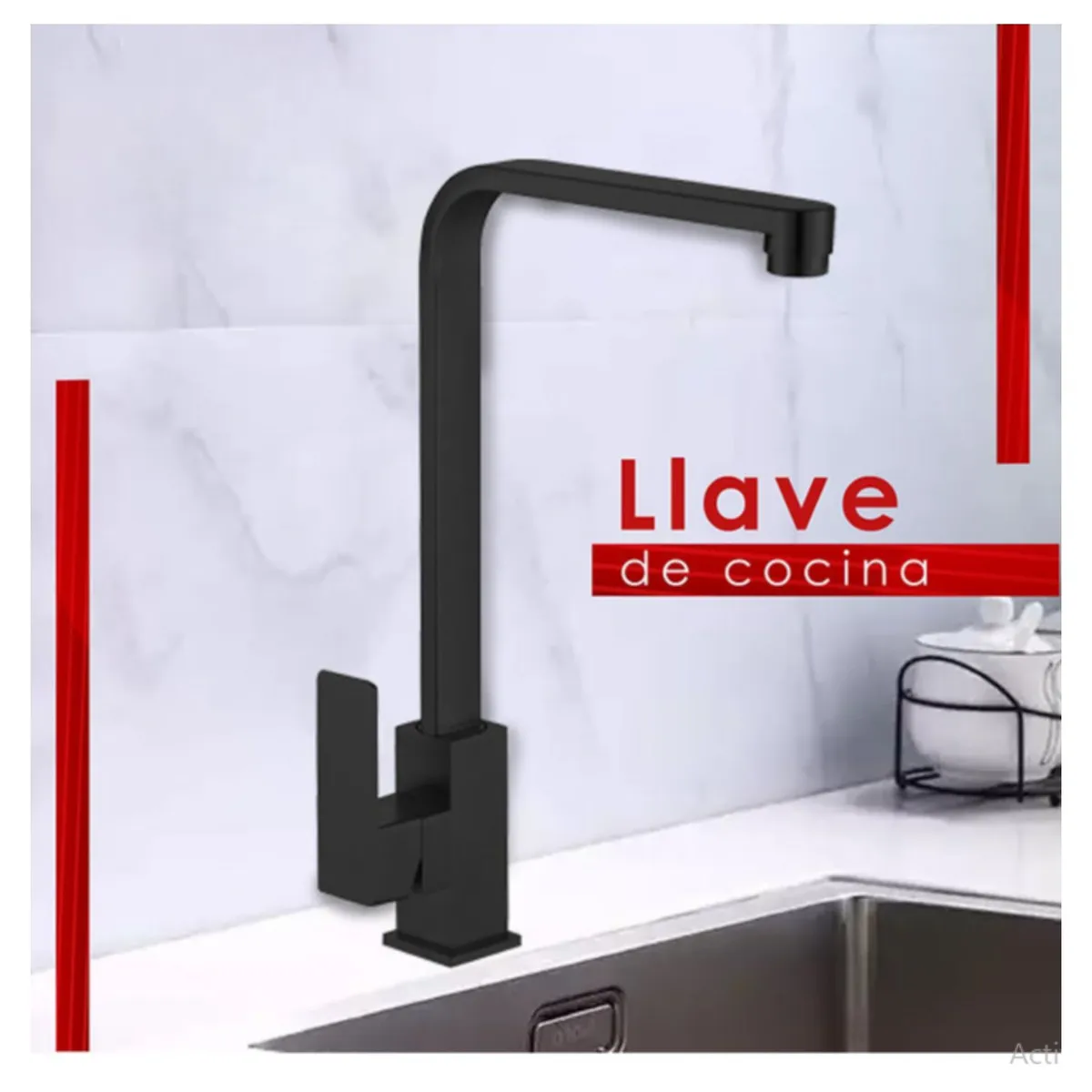 GENERICO - Llave ganso Acero Inoxidable Negro Agua Fría LC304-474701