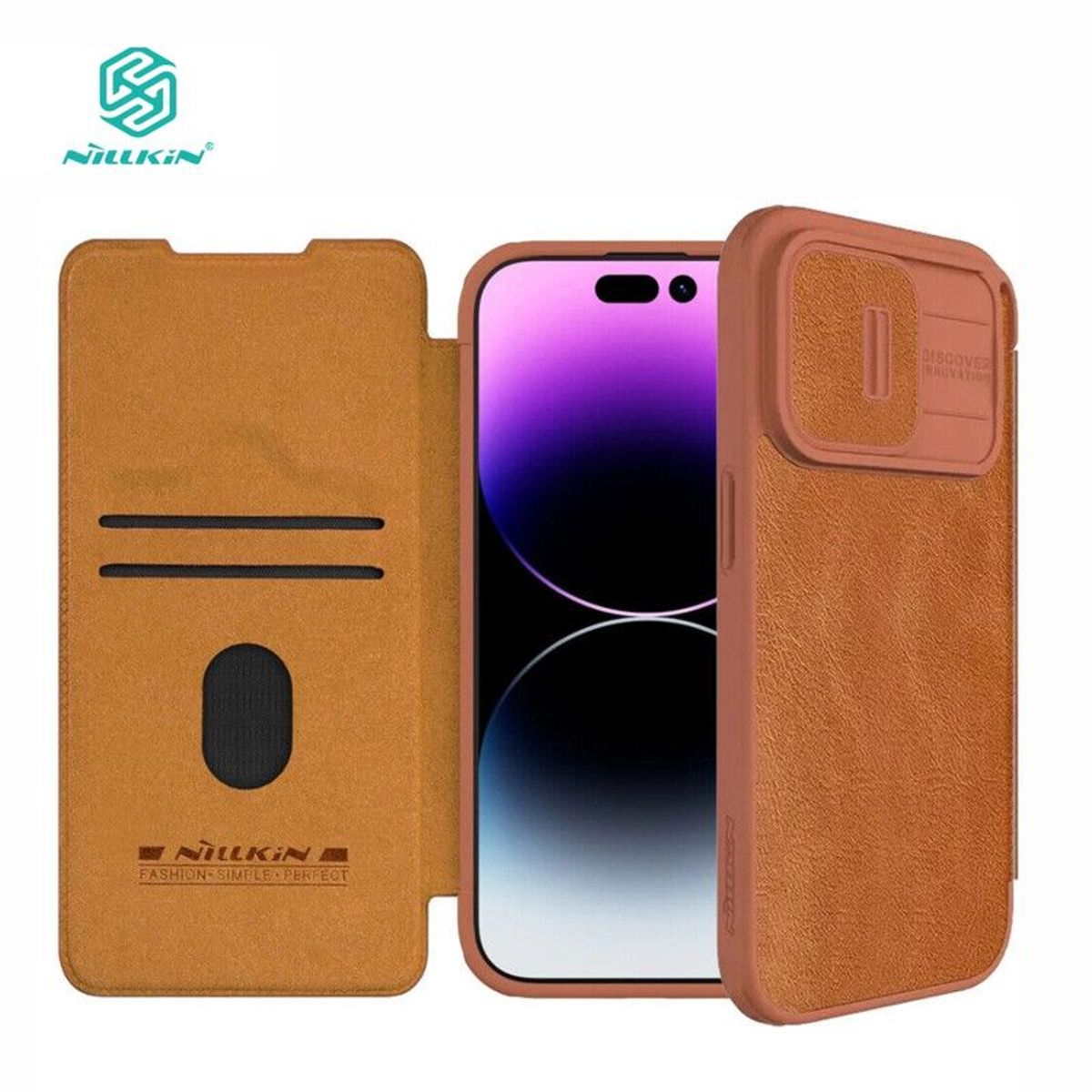 NILLKIN - Case Qin Pro Leather Nillkin Para Iphone 14 Pro Max - Camel