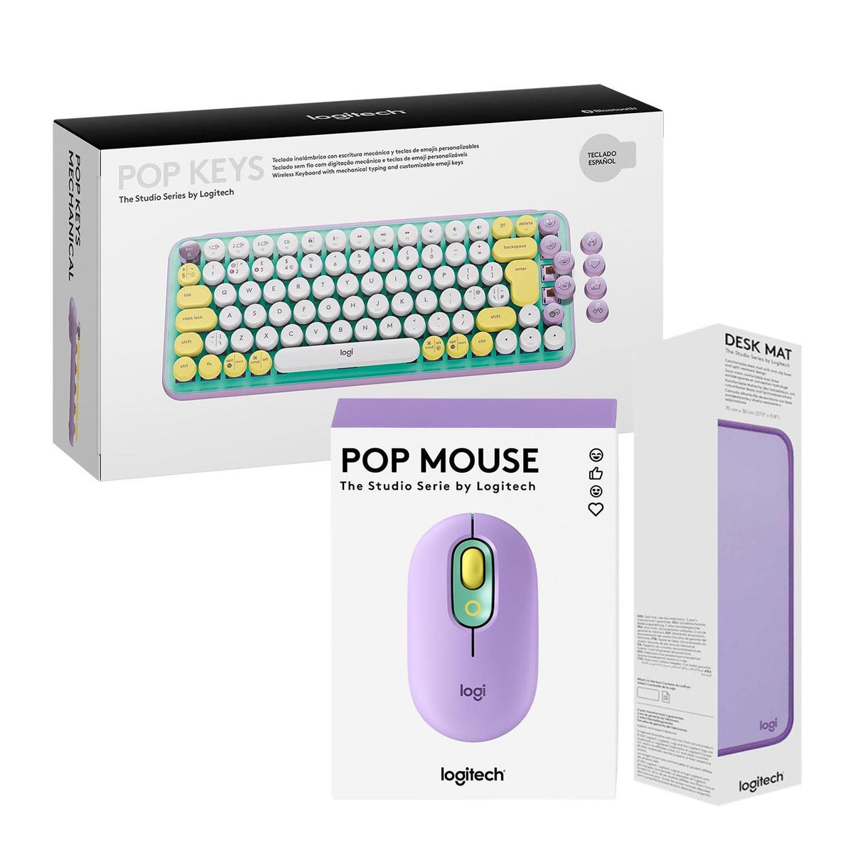 LOGITECH - Teclado Pop Keys Wireless + Mouse Pop + Pad Mouse 300X700Mm Lila/Green