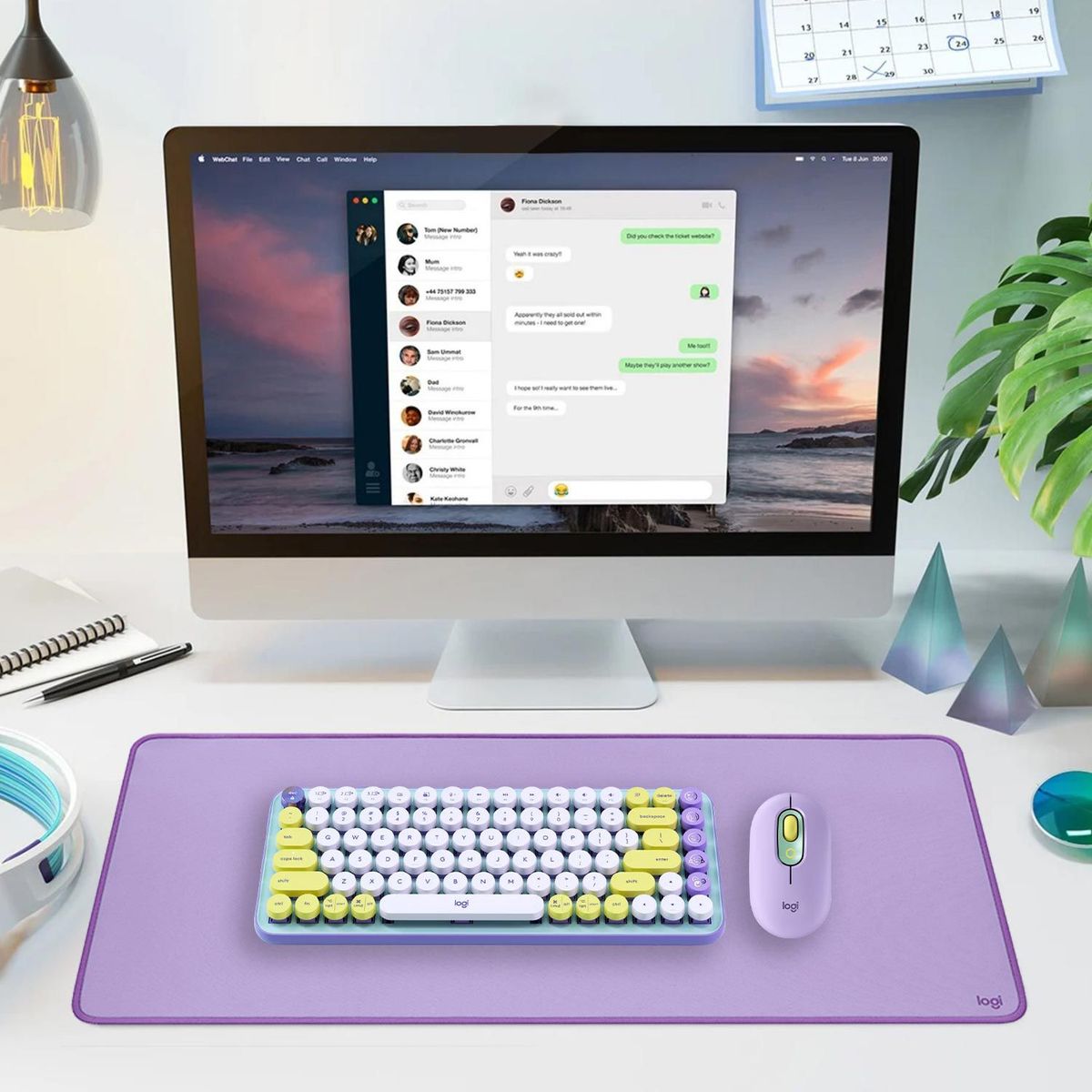 LOGITECH - Teclado Pop Keys Wireless + Mouse Pop + Pad Mouse 300X700Mm Lila/Green