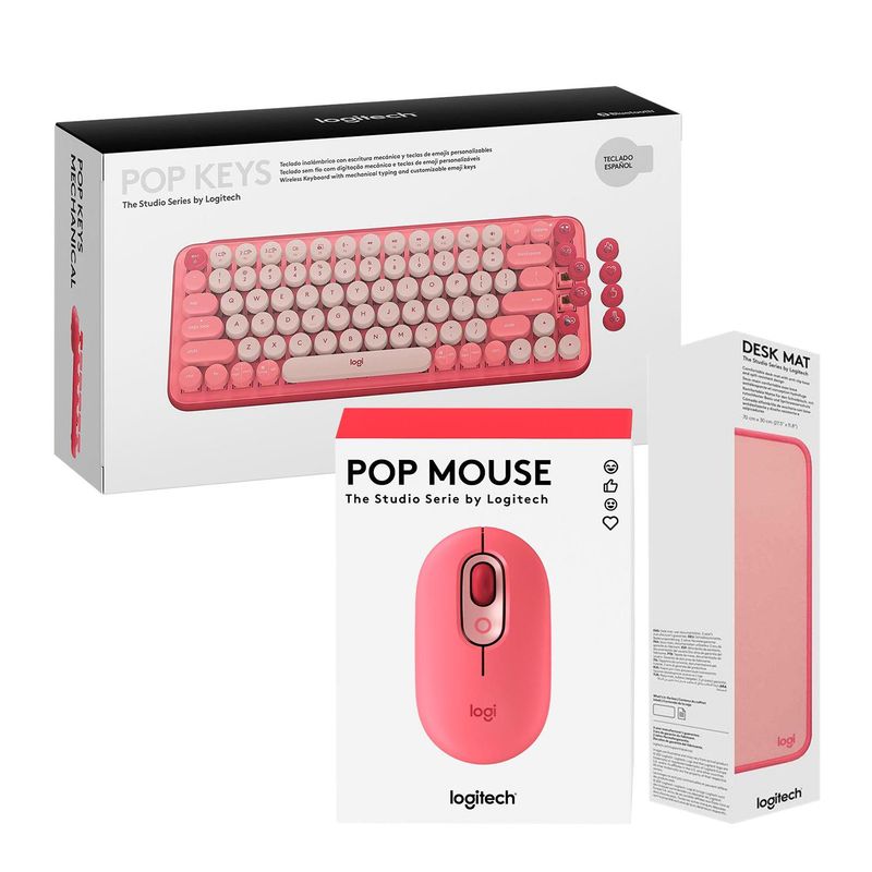 LOGITECH - Teclado Pop Keys Wireless + Mouse Pop + Pad Mouse 300X700Mm Coral Rose