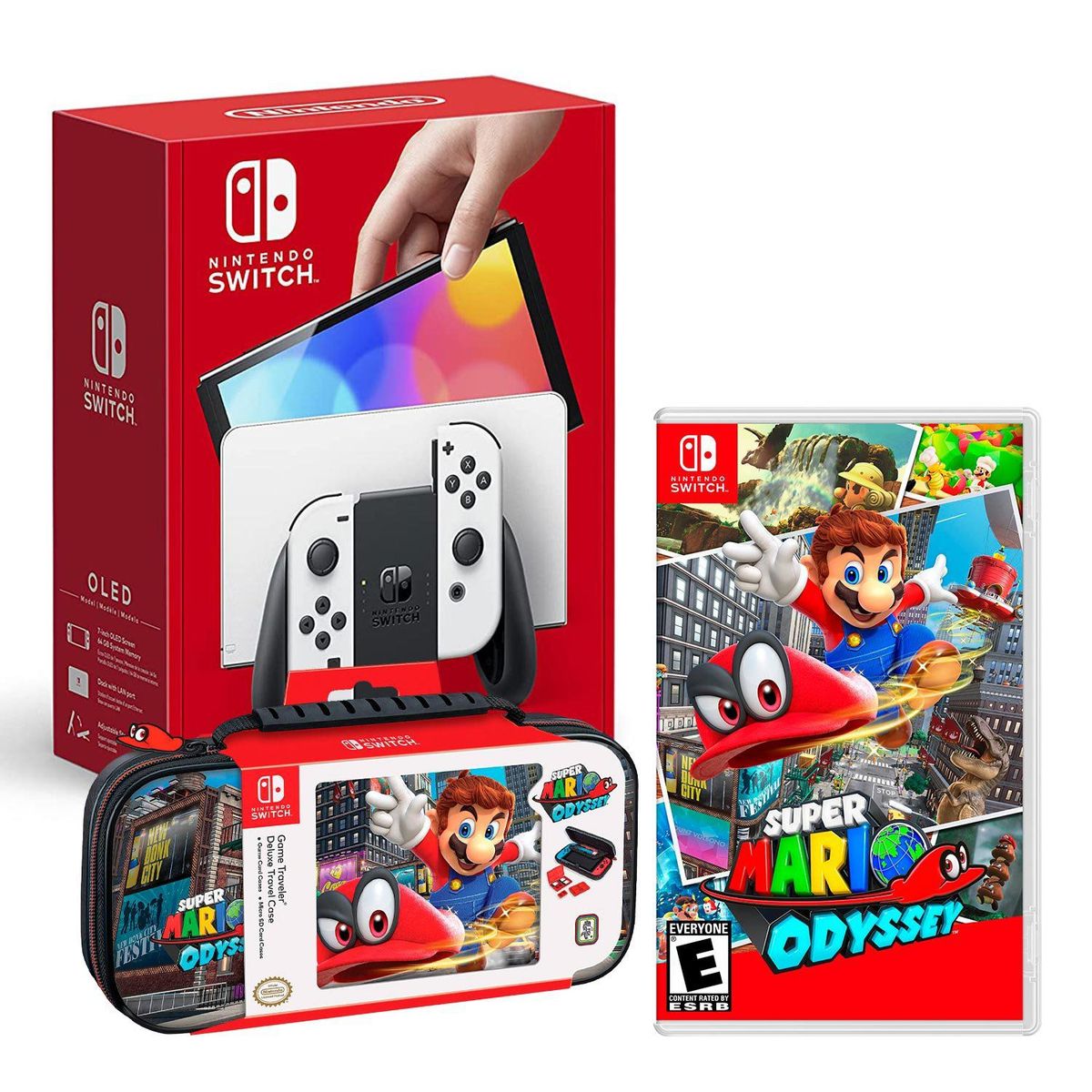 NINTENDO - Consola Nintendo Switch Oled Blanco + Mario Odyssey + Estuche Odyssey