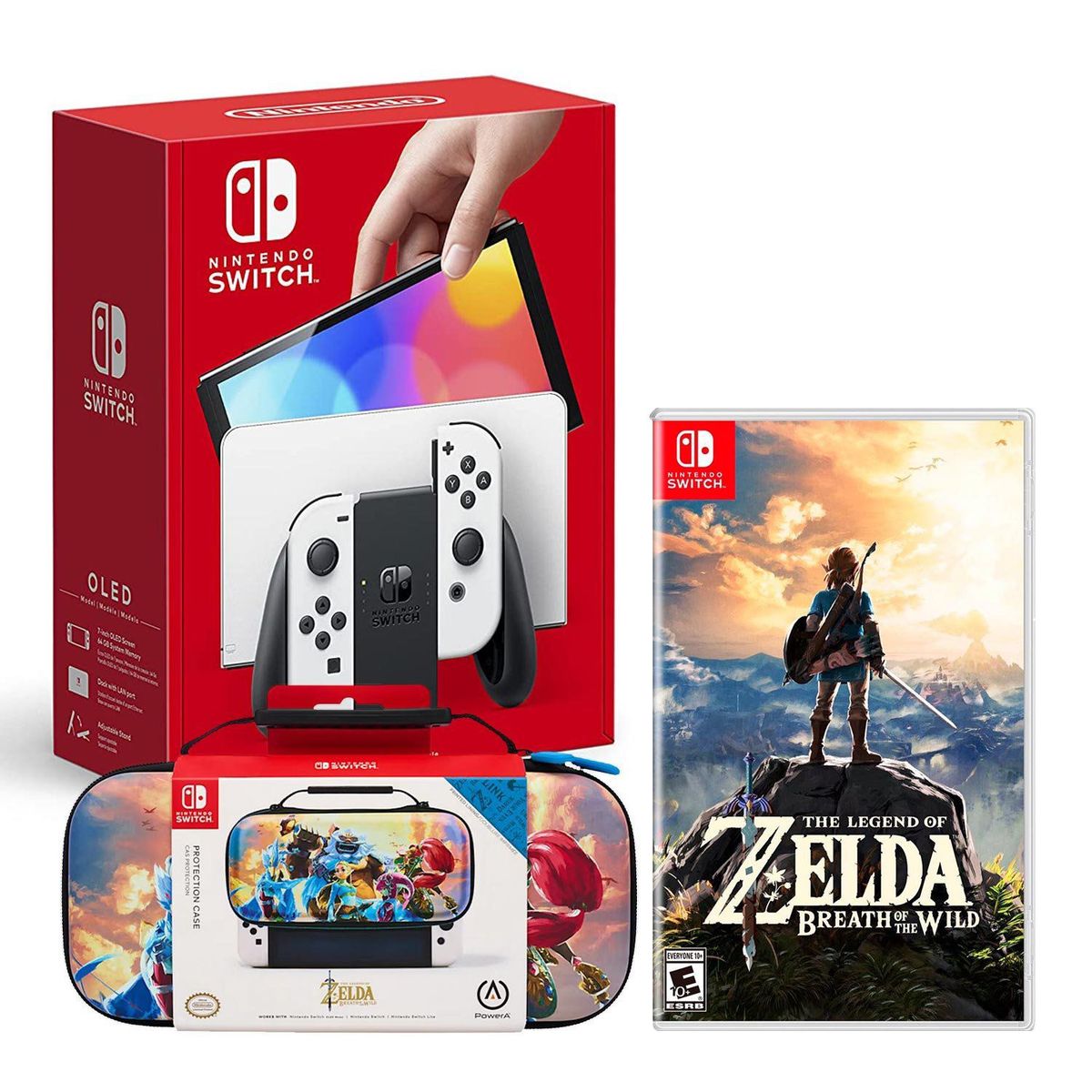 NINTENDO - Consola Nintendo Switch Oled Blanco + Zelda BOTW + Estuche Hyrule