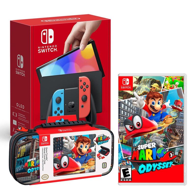 NINTENDO - Consola Nintendo Switch Oled Neon + Mario Odyssey + Estuche Odyssey
