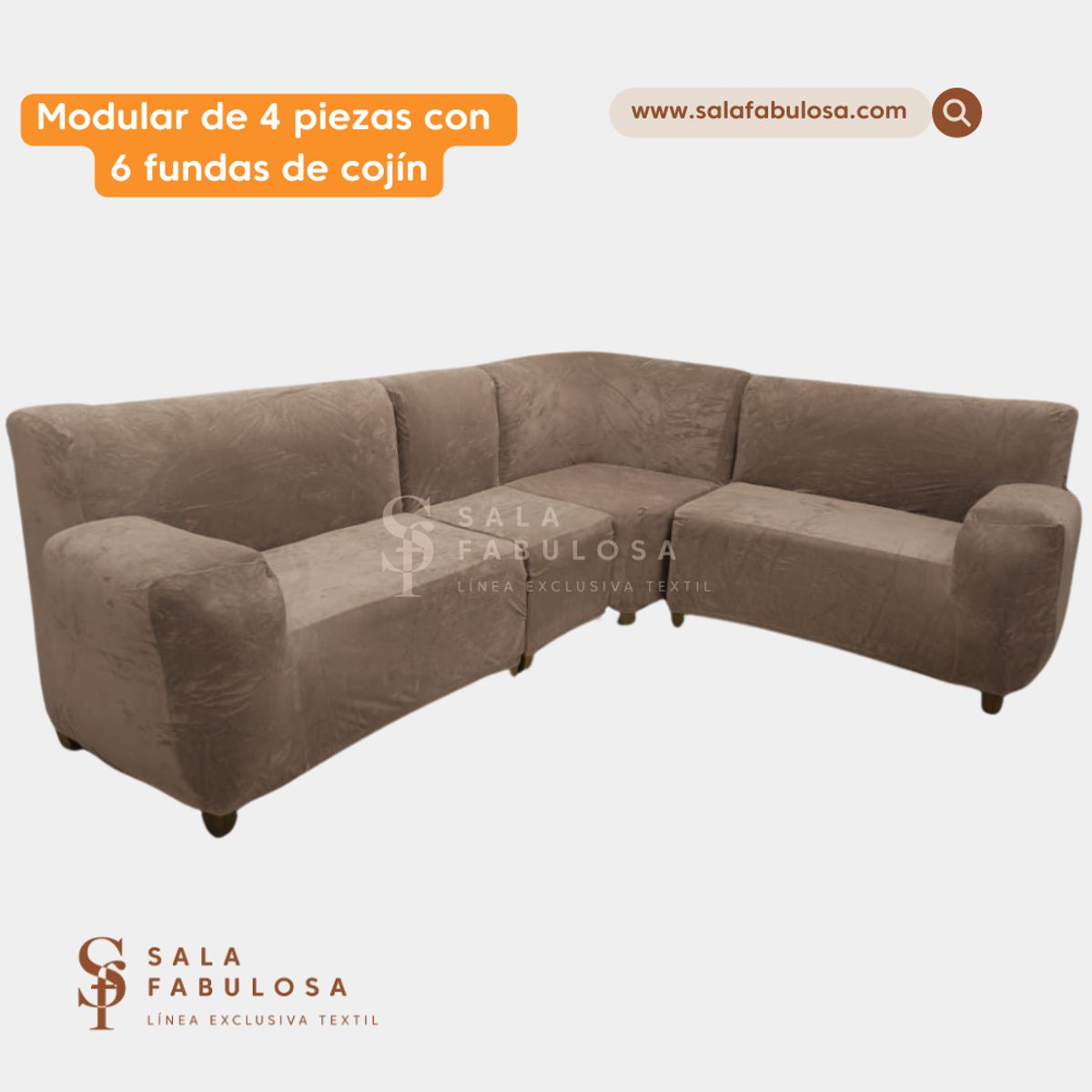 SALA FABULOSA - Funda de mueble modular 4 piezas con 6 fundas de cojines color Beige