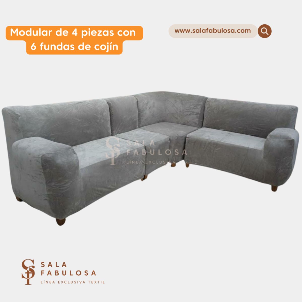 SALA FABULOSA - Funda de mueble modular 4 piezas con 6 fundas de cojines Gris