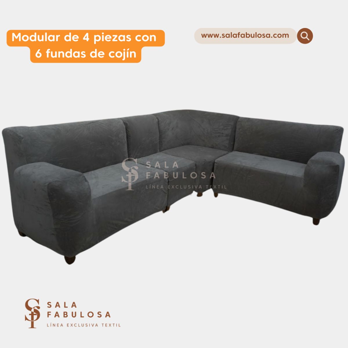 SALA FABULOSA - Funda de mueble modular 4 piezas con 6 fundas de cojines PLOMO