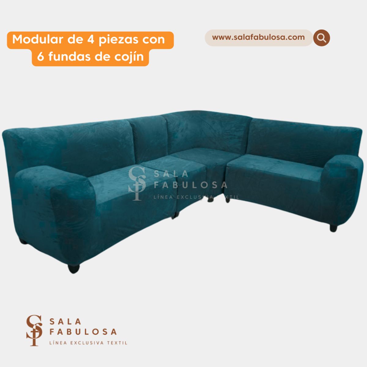 SALA FABULOSA - Funda de mueble modular 4 piezas con 6 fundas de cojines JADE