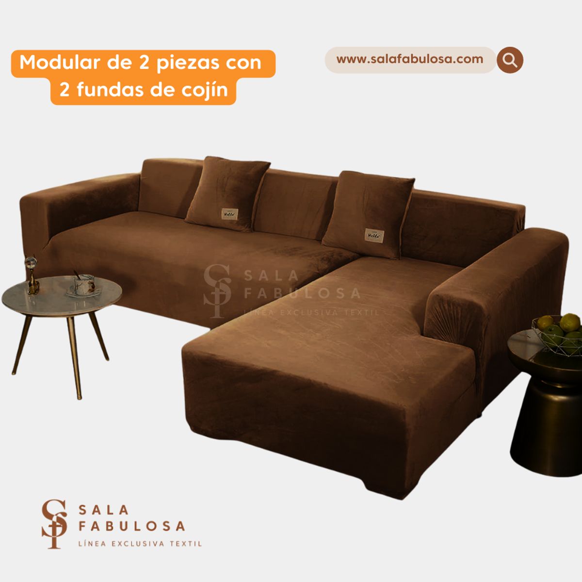 SALA FABULOSA - Funda de mueble modular 2 pzs con 2 fundas de cojines CHOCOLATE
