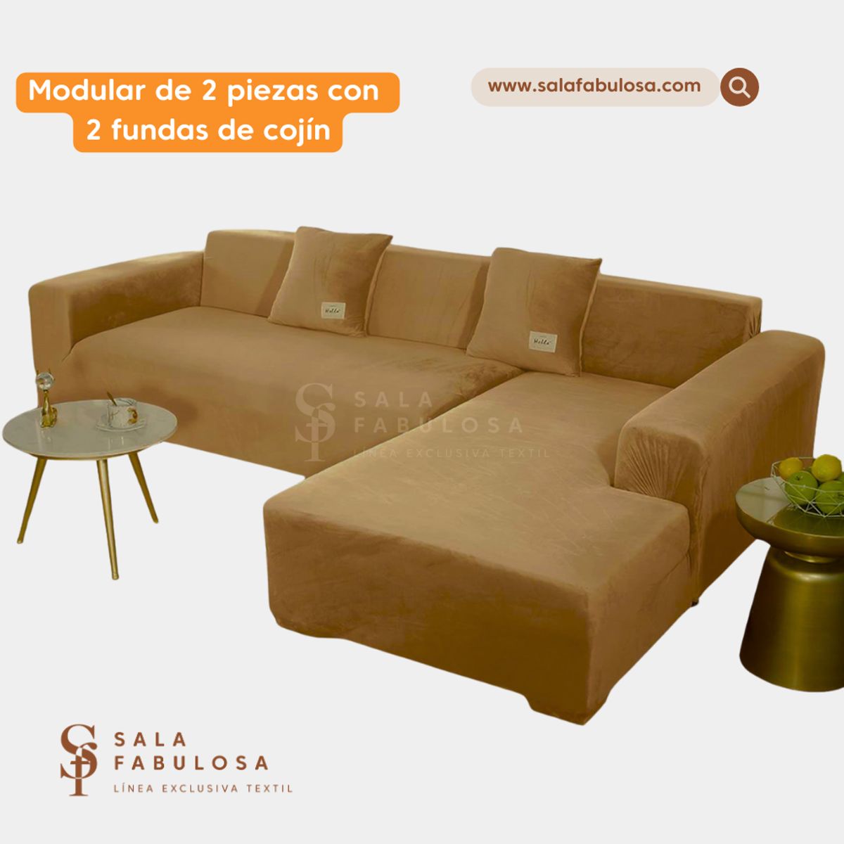 SALA FABULOSA - Funda de mueble modular 2 pzs con 6 fundas de cojines CAMEL