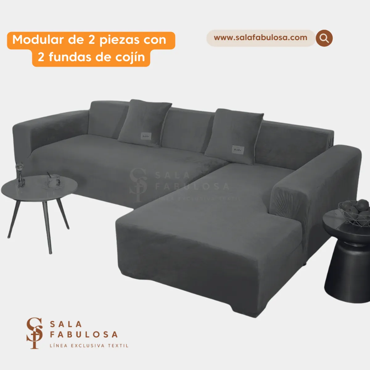 SALA FABULOSA - Funda de mueble modular 2 pzs con 2 fundas de cojines PLOMO