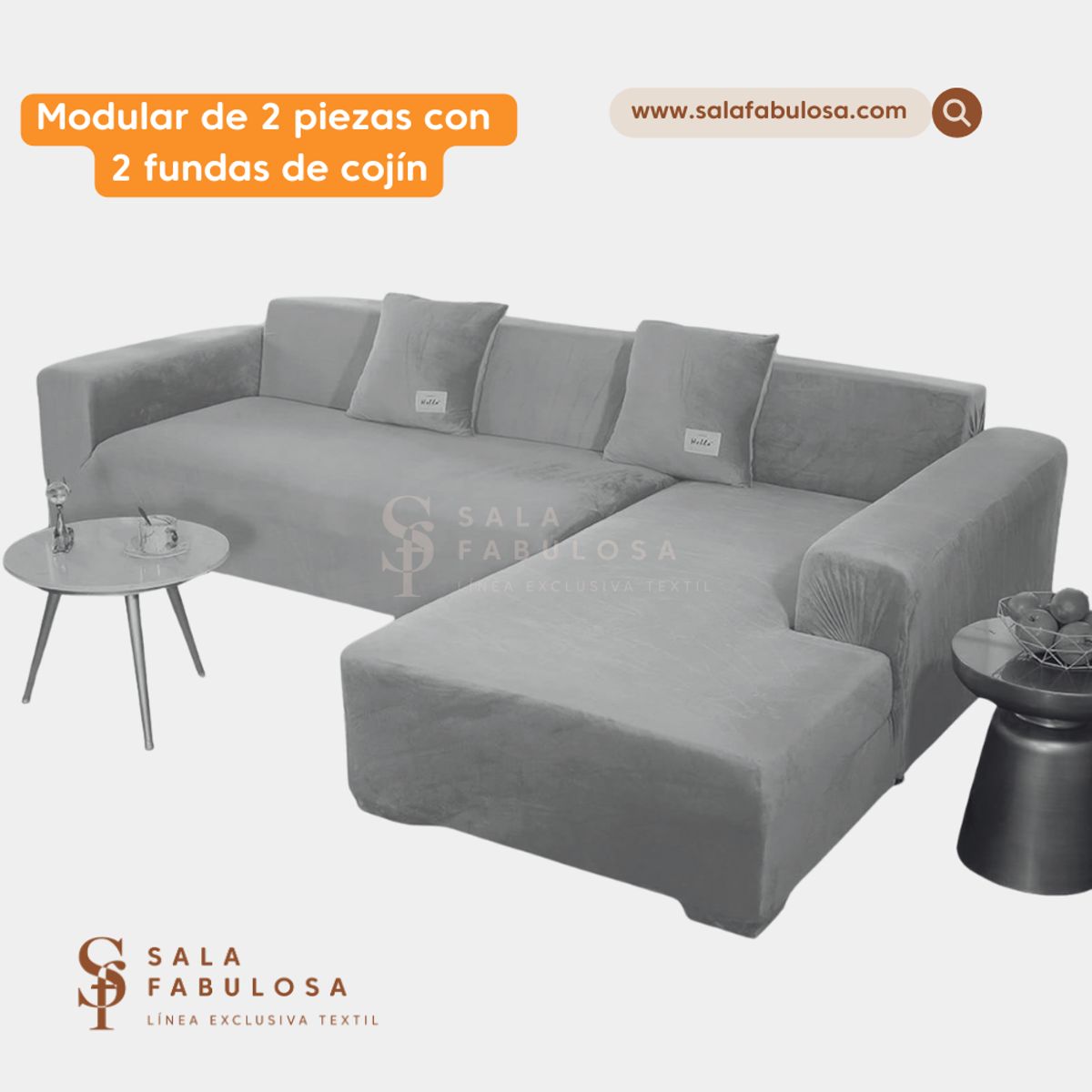 SALA FABULOSA - Funda de mueble modular 2 pzs con 2 fundas de cojines GRIS