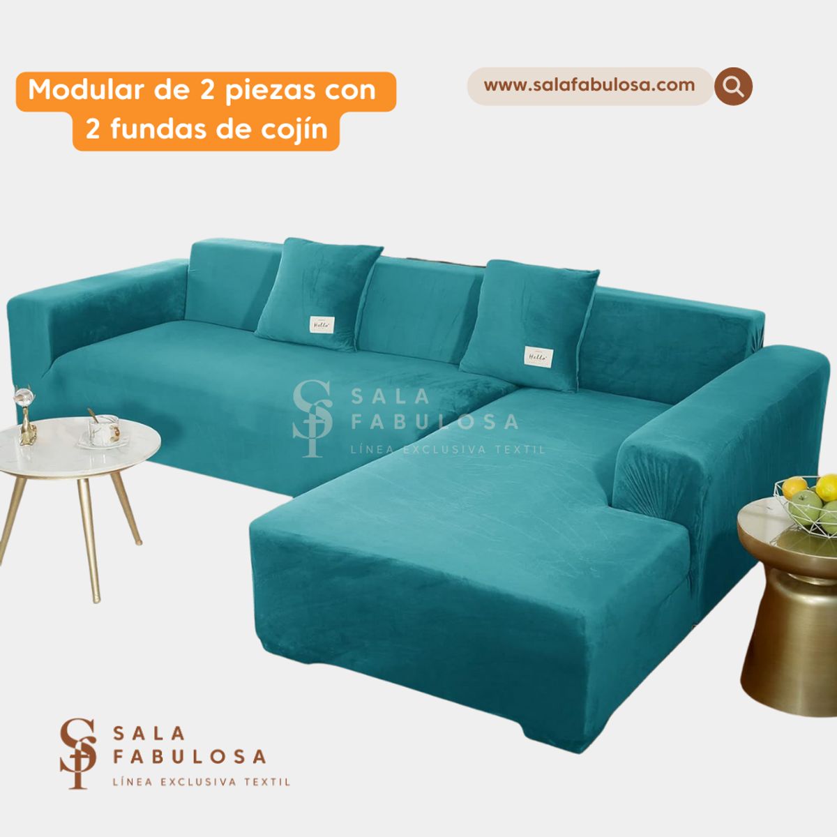 SALA FABULOSA - Funda de mueble modular 2 pzs con 2 fundas de cojines TURQUESA