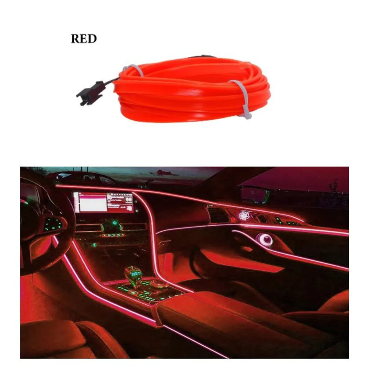 GENERICO - Luz  Tablero Hilo De Neon Para Interior De Auto 2Metros Rojo