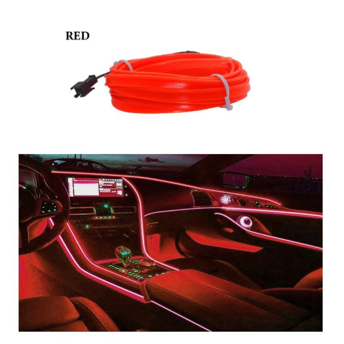 GENERICO - Luz  Tablero Hilo De Neon Para Interior De Auto 2Metros Rojo