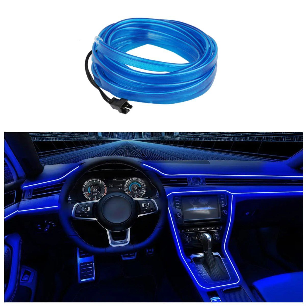 GENERICO - Luz  Tablero Hilo De Neon Para Interior De Auto 2Metros azul
